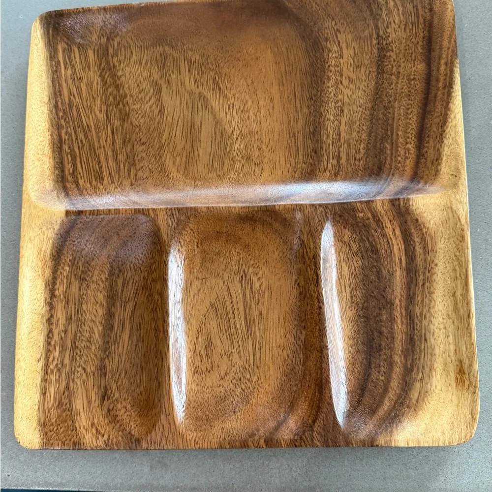 Vintage handmade Wood square platter with 4 sections made in the Philippines !